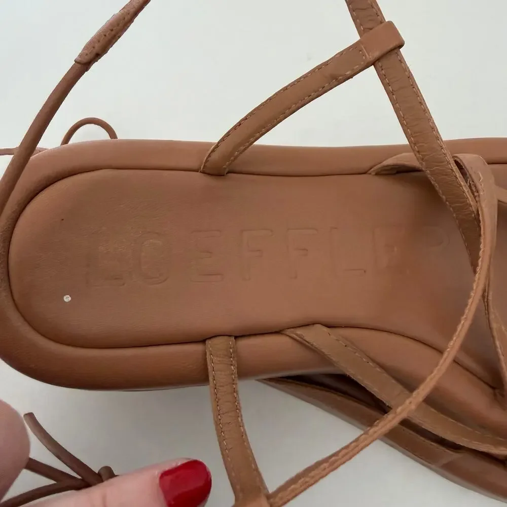 Loeffler Randall (6.5) Beau Dark Sand Leather Wrap Tie Platform Sandals